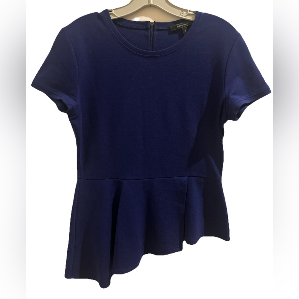 BCBGMAXAZRIA Cobalt Blue Peplum Top – Asymmetric Hem Structured Size M